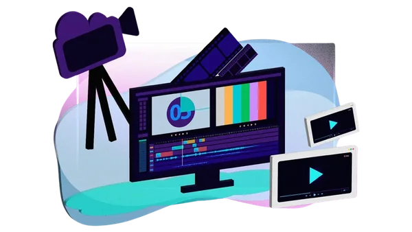 Video editing workstation with camera and timeline